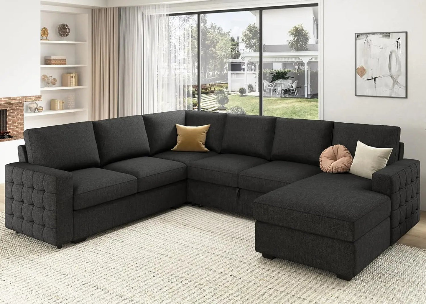 Sectional Sleeper Sofa with Pull Out Bed, Reversible Sectional Sleeper Couch with Storage Chaise U Shape Sectional Sofa, Dark Grey-1