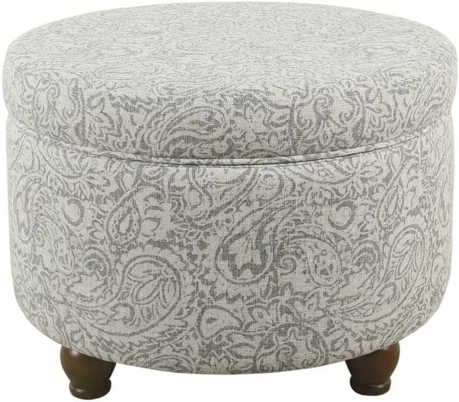 Gray Floral Storage Ottoman for Home Decor-1