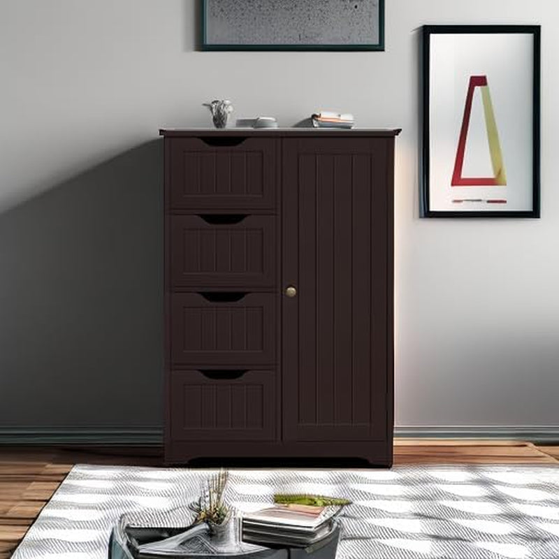 Brown Wooden Bathroom Cabinet with 4 Drawers Cupboard-4