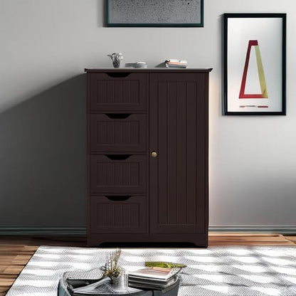 Brown Wooden Bathroom Cabinet with 4 Drawers Cupboard-4