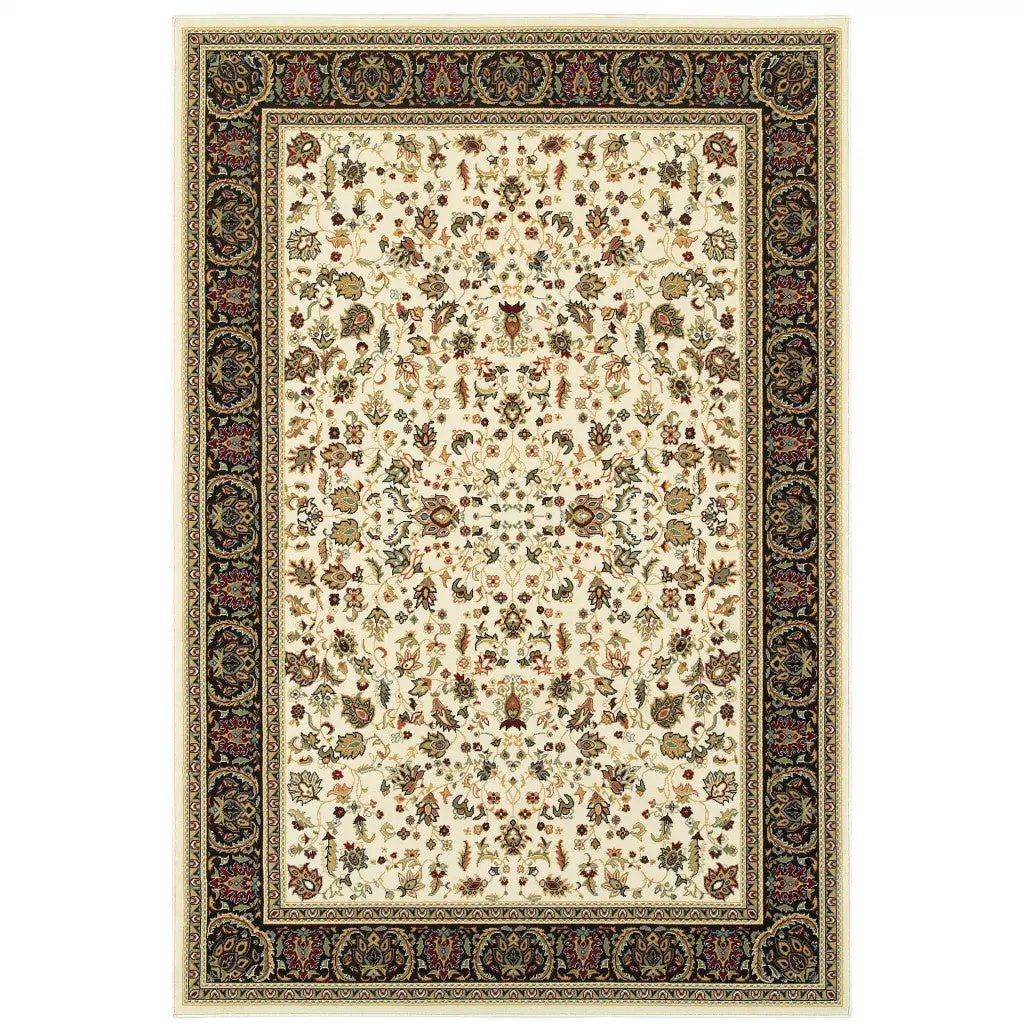 4' X 6' Ivory And Black Oriental Power Loom Stain Resistant Area Rug-1