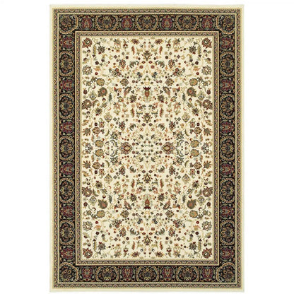4' X 6' Ivory And Black Oriental Power Loom Stain Resistant Area Rug-1
