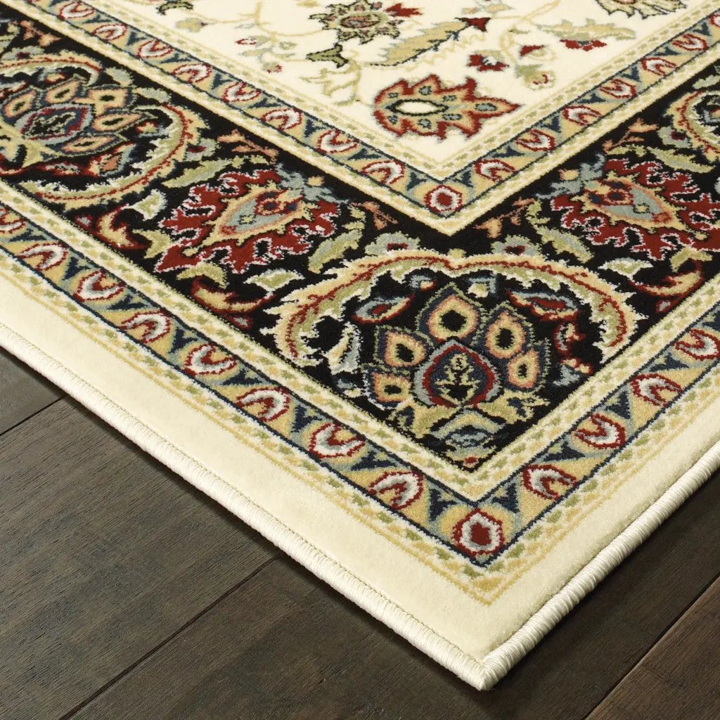 4' X 6' Ivory And Black Oriental Power Loom Stain Resistant Area Rug-3