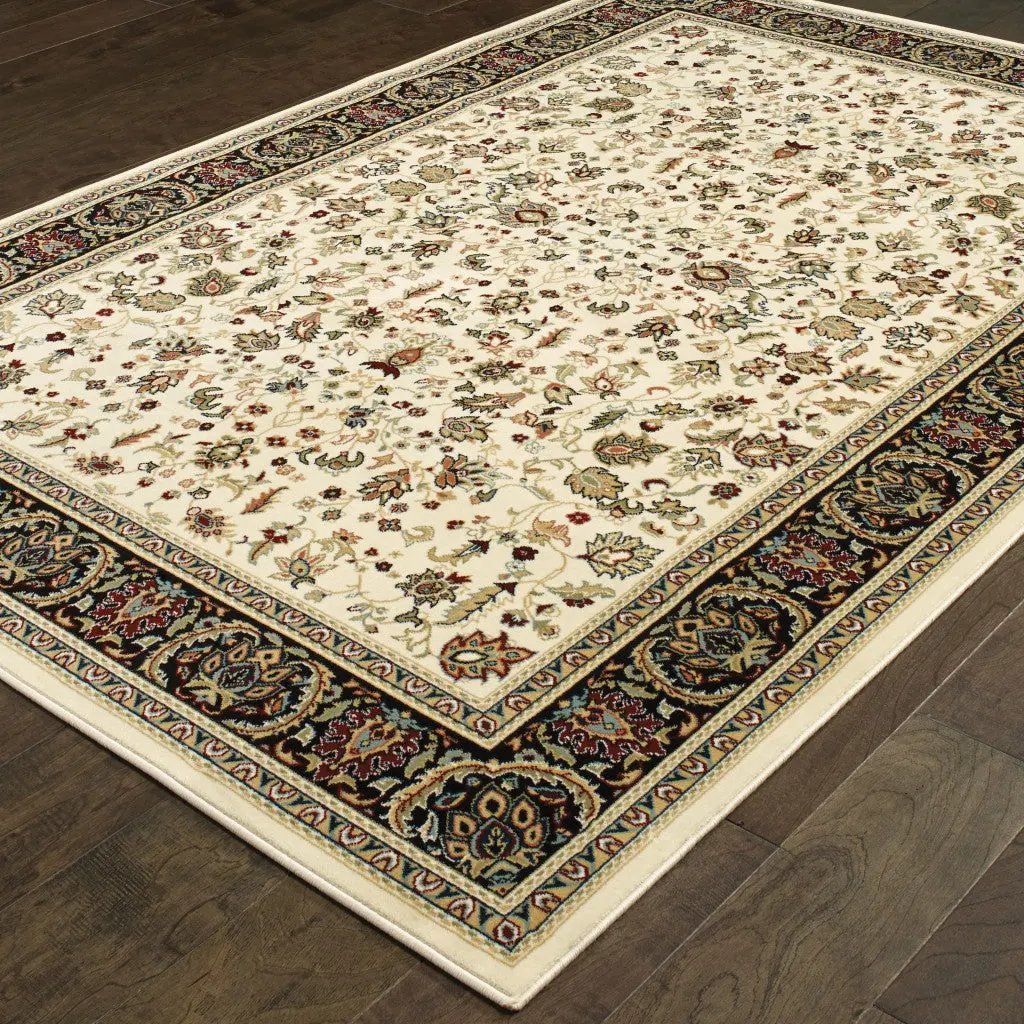 4' X 6' Ivory And Black Oriental Power Loom Stain Resistant Area Rug-4