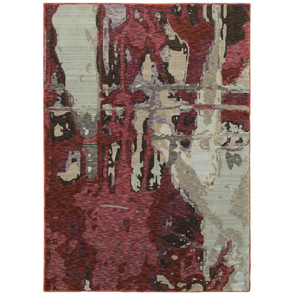 7' X 10' Red and Beige Abstract Power Loom Area Rug-1