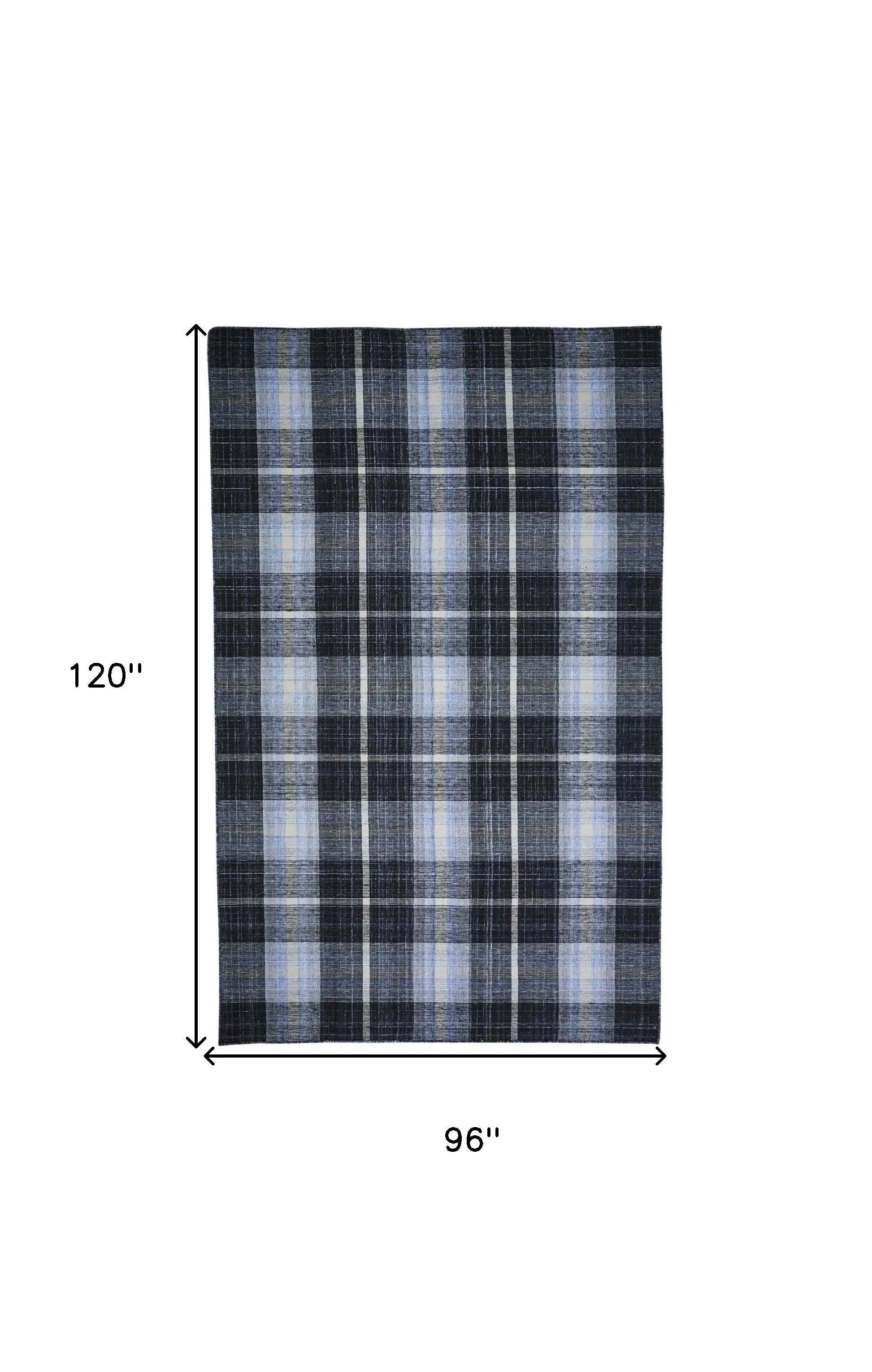 8' X 10' Black Blue And White Abstract Hand Woven Stain Resistant Area Rug-2