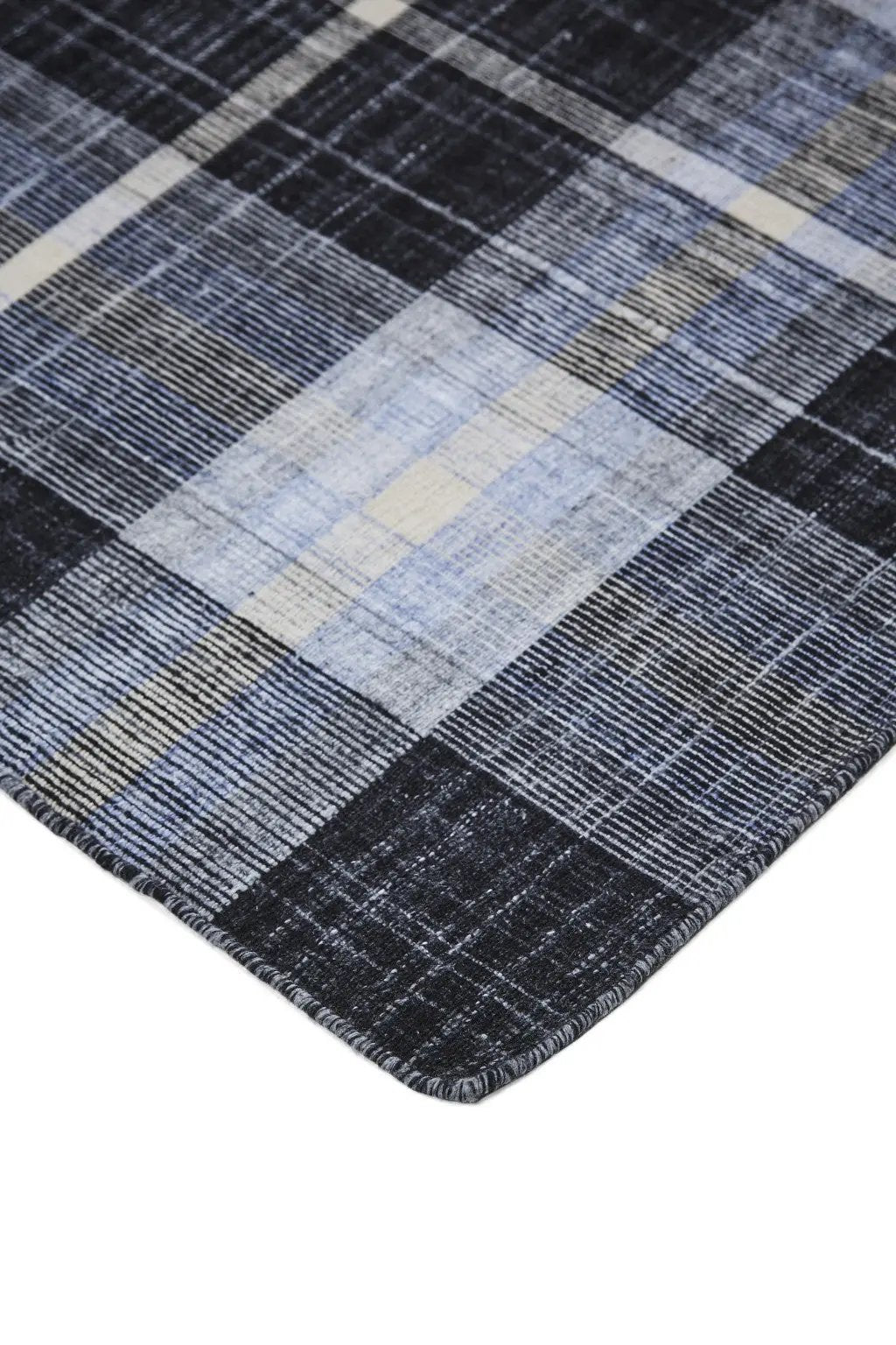8' X 10' Black Blue And White Abstract Hand Woven Stain Resistant Area Rug-3