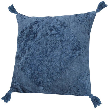 20" Blue Throw Pillow with Tassels-2