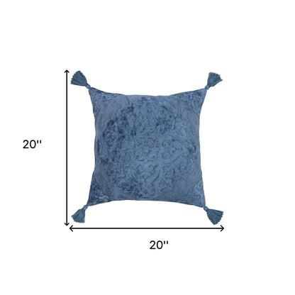 20" Blue Throw Pillow with Tassels-5