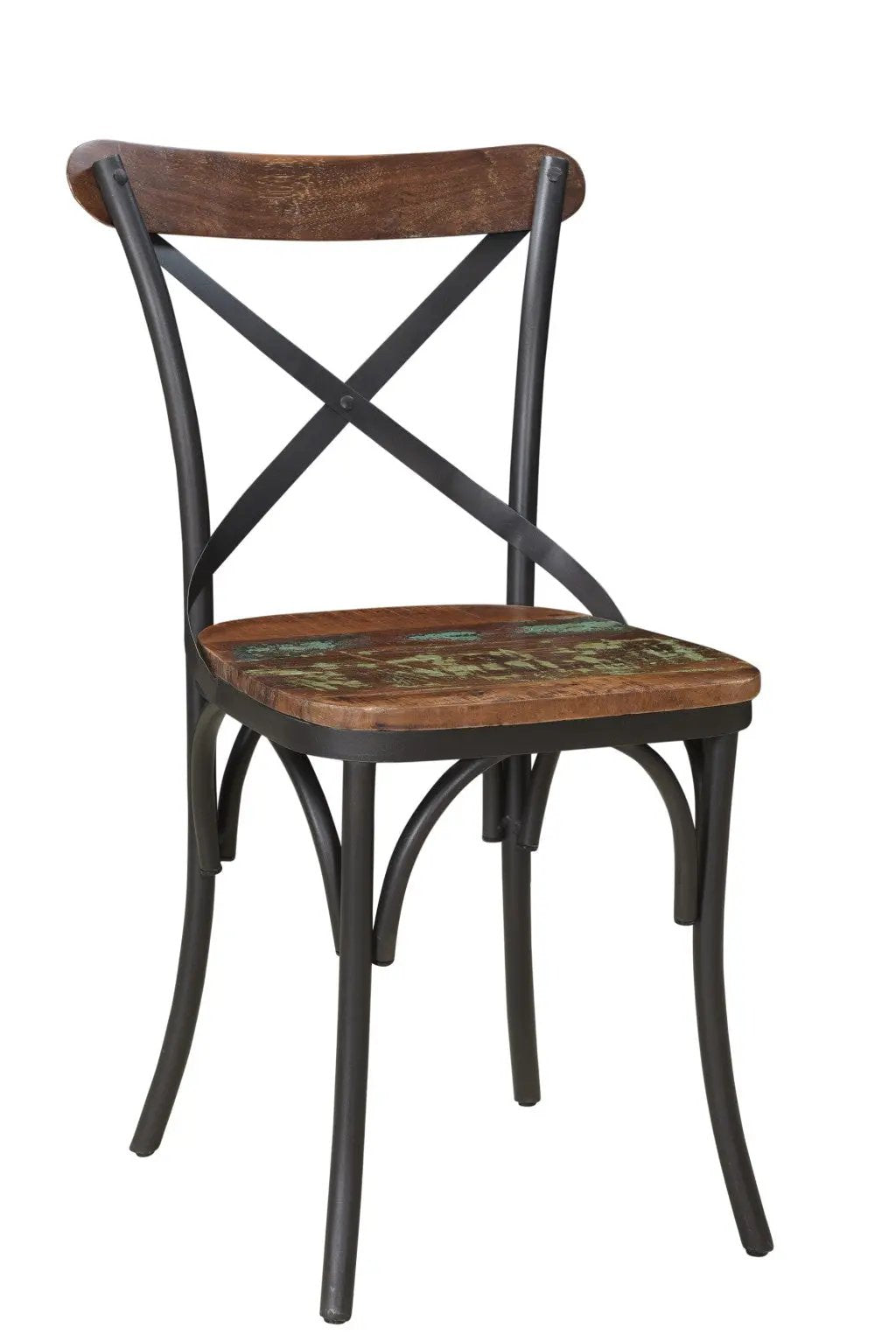 Set of Two Brown And Black Metal And Wood Cross Back Dining Side Chairs-2