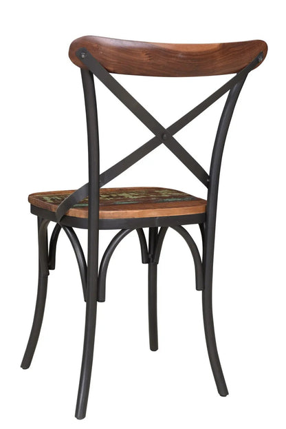 Set of Two Brown And Black Metal And Wood Cross Back Dining Side Chairs-5