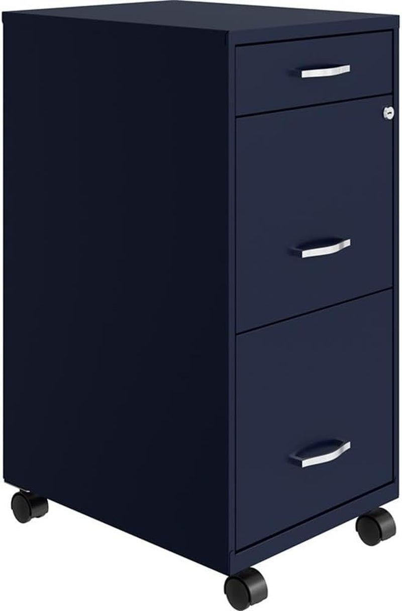 18" Deep 3 Drawer Mobile Metal File Cabinet in Navy ShipItFurniture