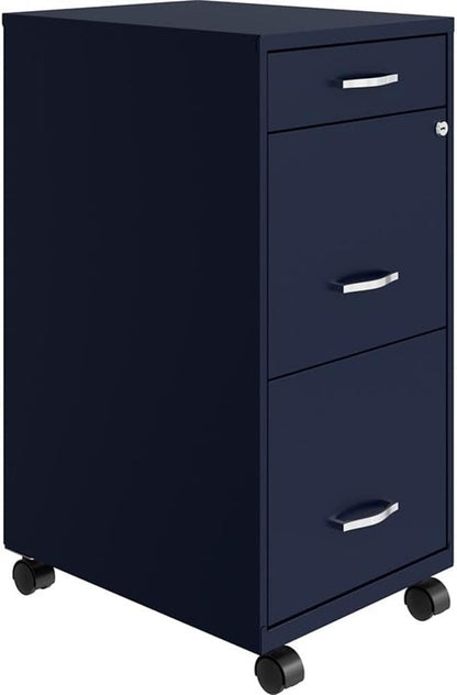 18" Deep 3 Drawer Mobile Metal File Cabinet in Navy ShipItFurniture