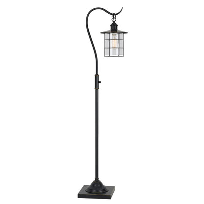 60" Antiqued Bronze Lantern Style Floor Lamp With Glass and Metal Shade-1