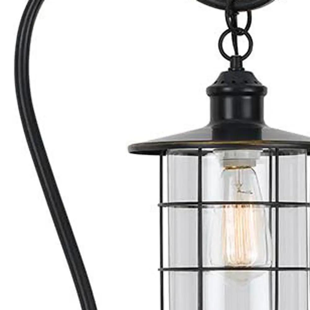 60" Antiqued Bronze Lantern Style Floor Lamp With Glass and Metal Shade-3