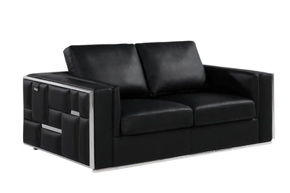 73" Black And Silver Metallic Top Grain Leather Loveseat Homeroots