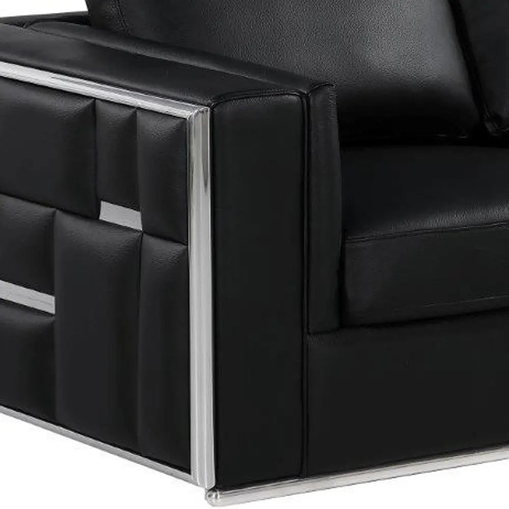 73" Black And Silver Metallic Top Grain Leather Loveseat Homeroots