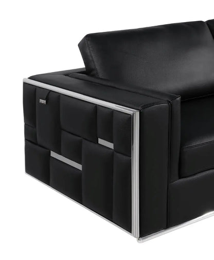 73" Black And Silver Metallic Top Grain Leather Loveseat Homeroots