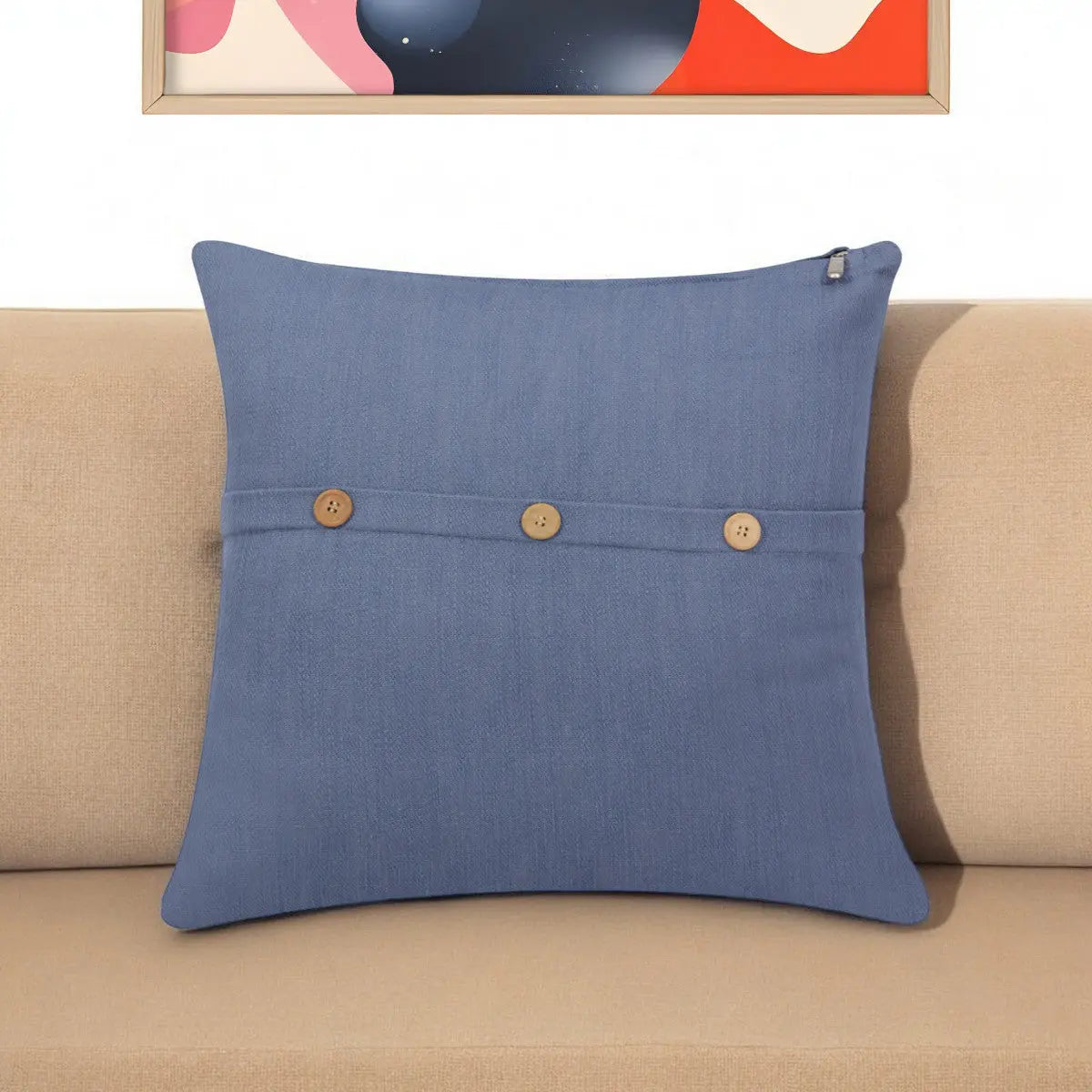20" Blue Cotton Throw Pillow With Buttons Homeroots