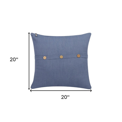 20" Blue Cotton Throw Pillow With Buttons Homeroots