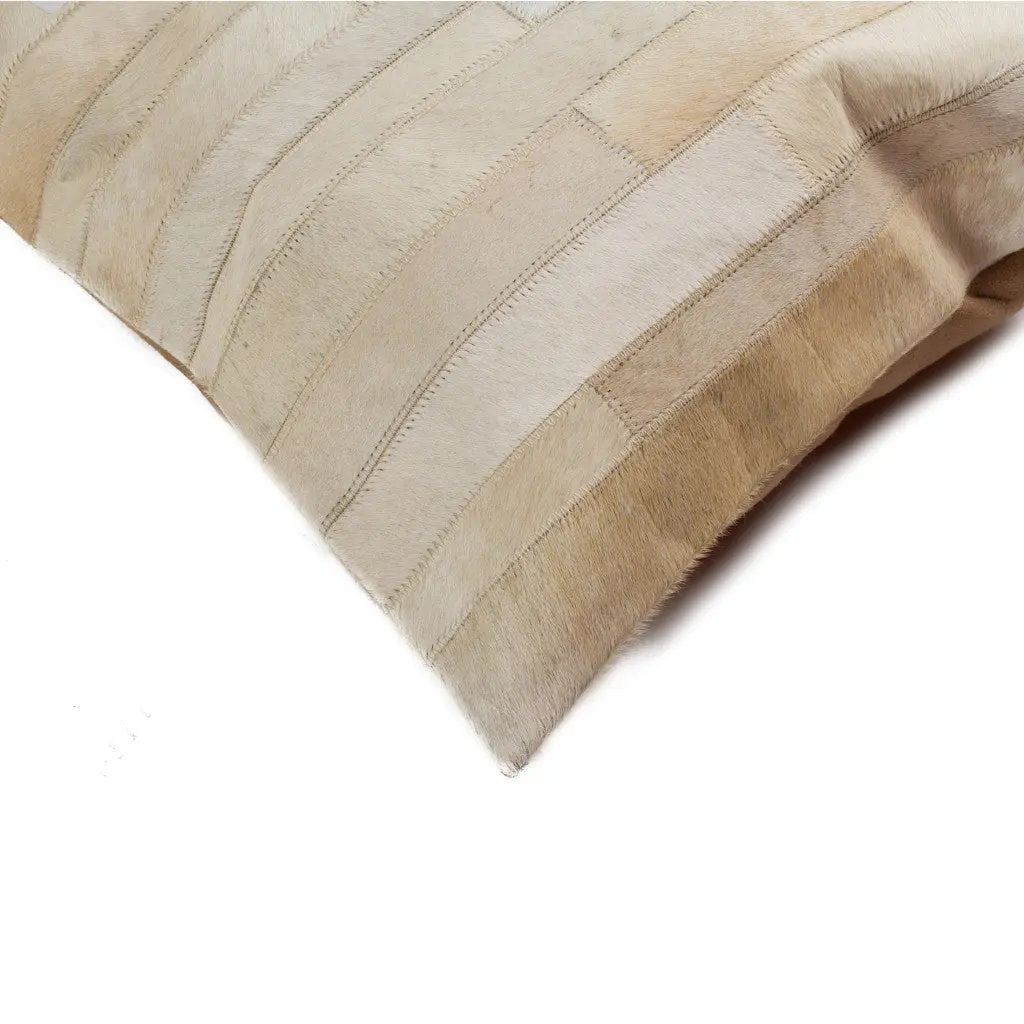 12" X 20" Natural Patchwork Cowhide Lumbar Throw Pillow Homeroots