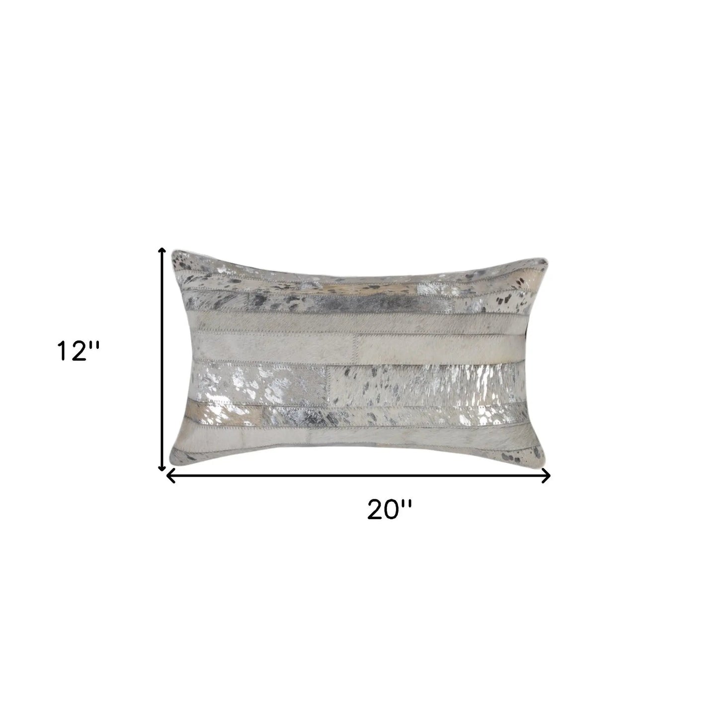 Set of Two 12" X 20" Gray and Silver Striped Cowhide Lumbar Throw Pillows with Glitter Homeroots