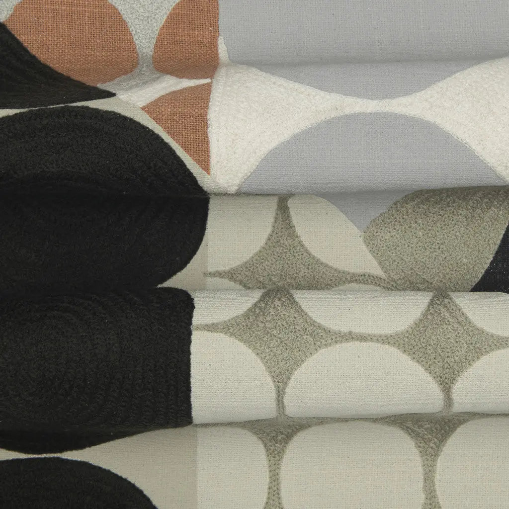 20" Beige and Black Geometric Cotton Throw Pillow With Embroidery Homeroots