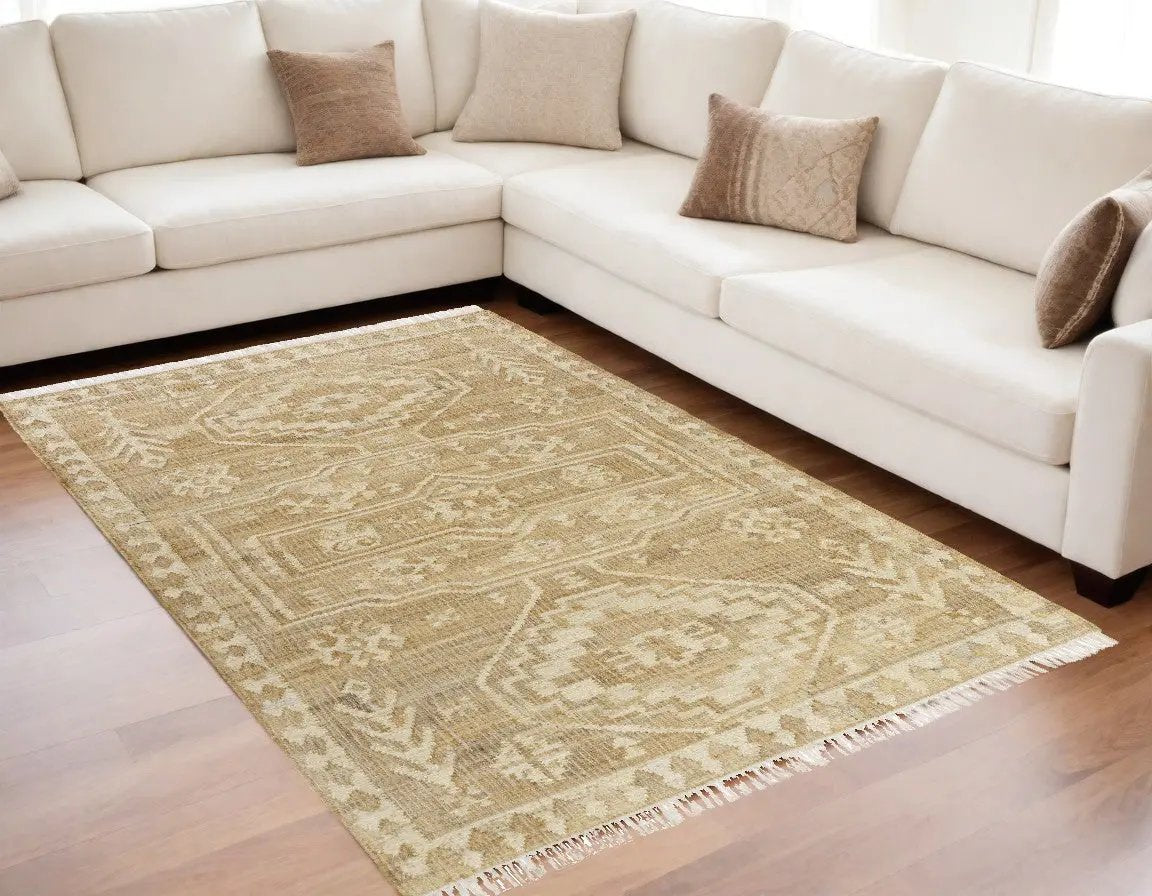 5' X 8' Brown Medallion Hand Woven Area Rug-0