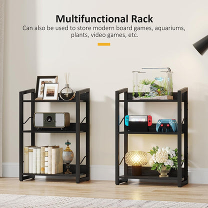 Book Shelf Small Bookshelf - 3-Tier Wood Bookcase Industrial Bookshelf Metal Narrow Bookcase Storage Organizer Display Rack for Bedroom Living Room Home Office (Black)-4