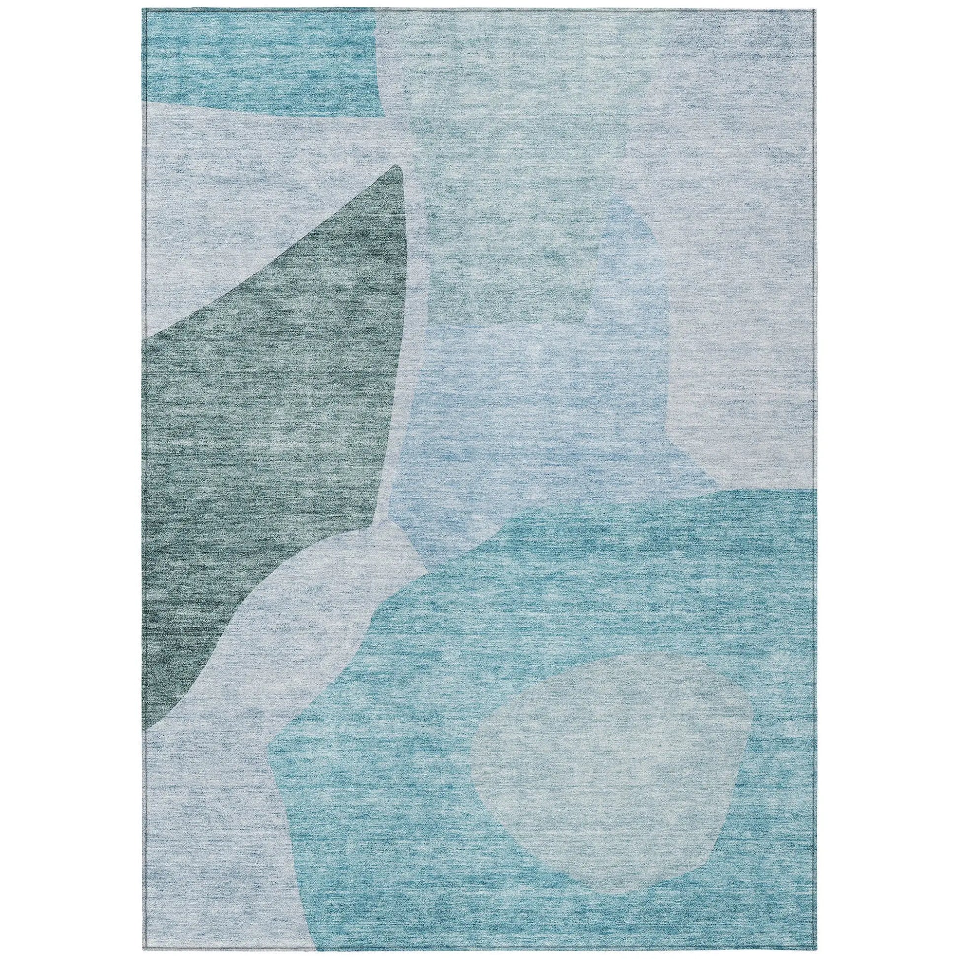 3' X 5' Teal Blue Artichoke Green And Blue Abstract Washable Indoor Outdoor Area Rug Homeroots