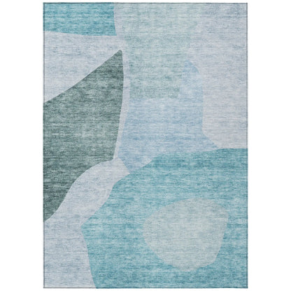 3' X 5' Teal Blue Artichoke Green And Blue Abstract Washable Indoor Outdoor Area Rug Homeroots