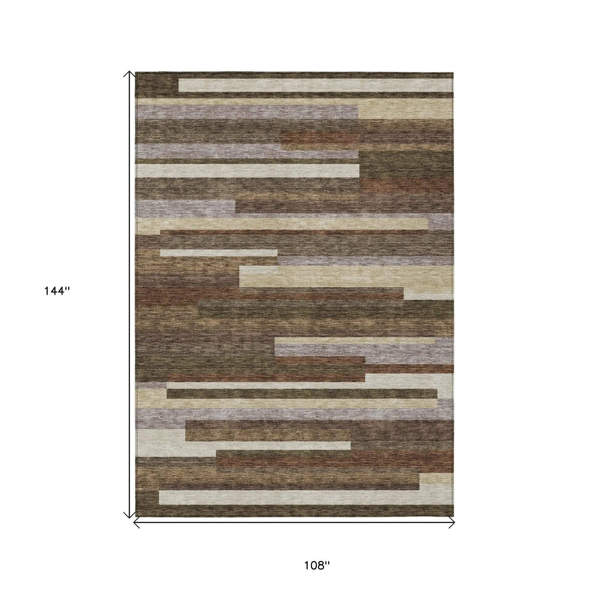9' X 12' Brown Beige And Copper Striped Washable Indoor Outdoor Area Rug Homeroots