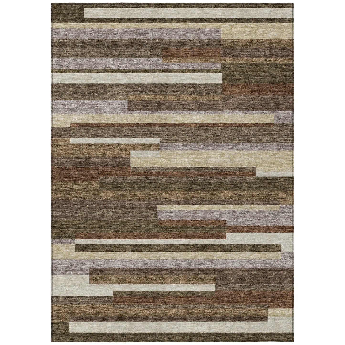 9' X 12' Brown Beige And Copper Striped Washable Indoor Outdoor Area Rug Homeroots