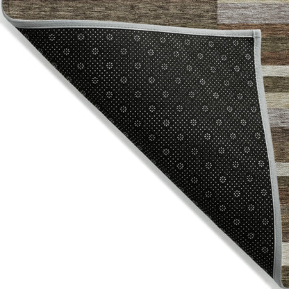 9' X 12' Brown Beige And Copper Striped Washable Indoor Outdoor Area Rug Homeroots