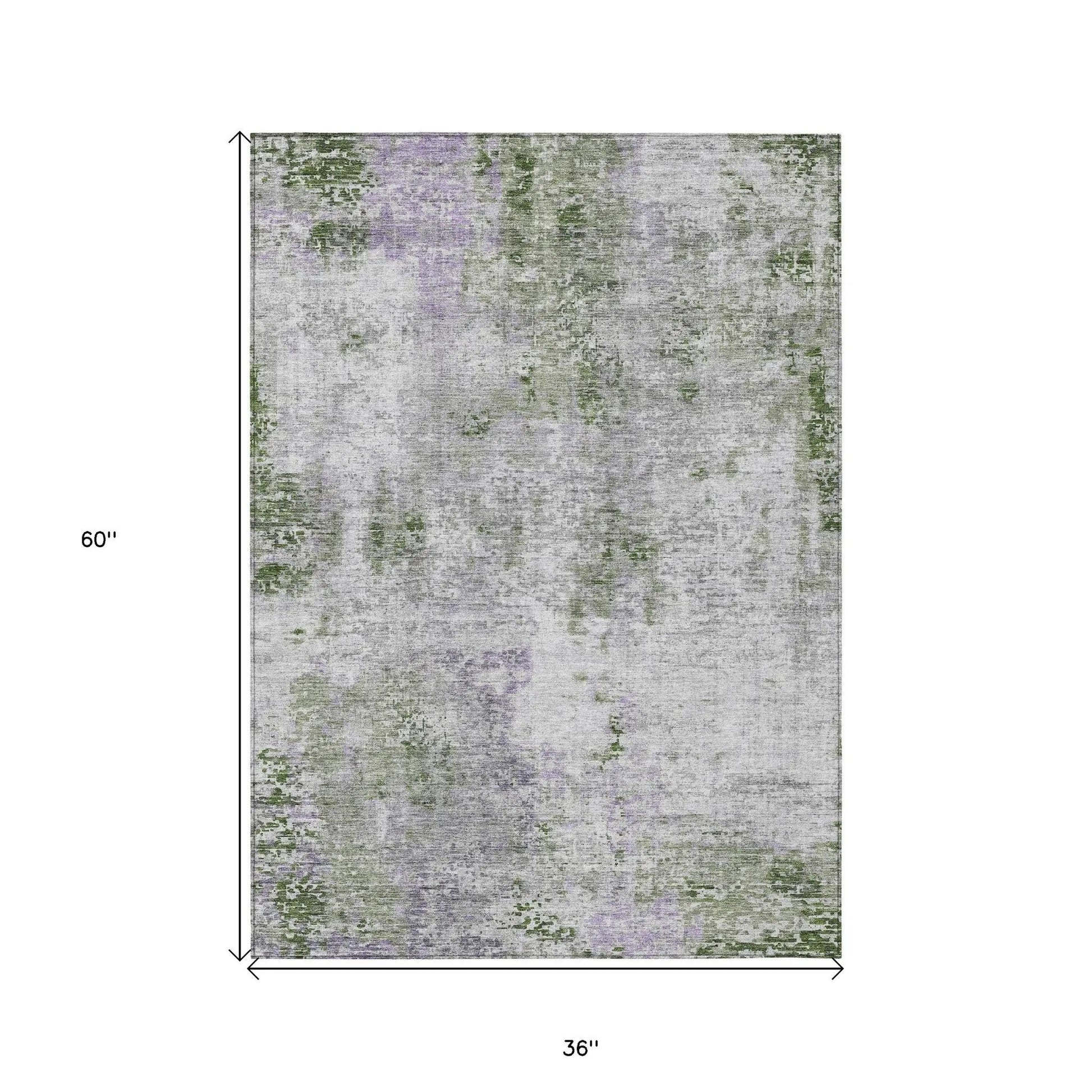 3' X 5' Olive Green And Gray Abstract Washable Indoor Outdoor Area Rug-2