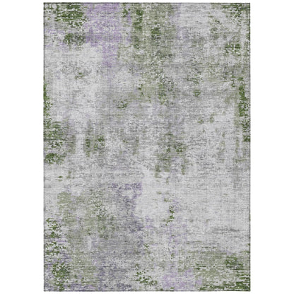 3' X 5' Olive Green And Gray Abstract Washable Indoor Outdoor Area Rug-1