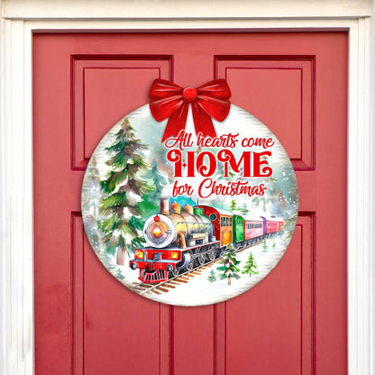 All Hearts Come Home for Christmas Sign Front door welcome sign Main entrance banner Welcome sign - Wooden front porch decor - 933115H-0
