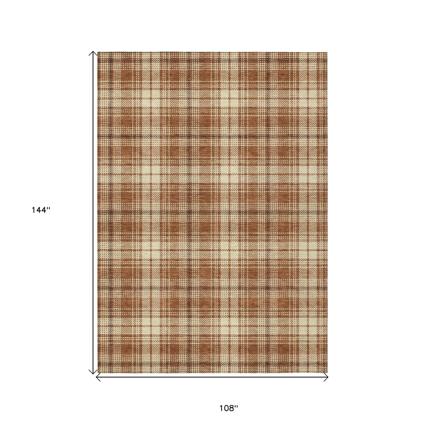 9' X 12' Brown Black And Beige Plaid Washable Indoor Outdoor Area Rug-2