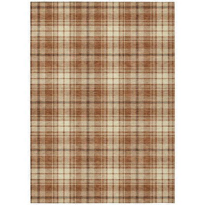9' X 12' Brown Black And Beige Plaid Washable Indoor Outdoor Area Rug-1