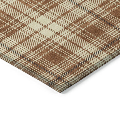9' X 12' Brown Black And Beige Plaid Washable Indoor Outdoor Area Rug-3