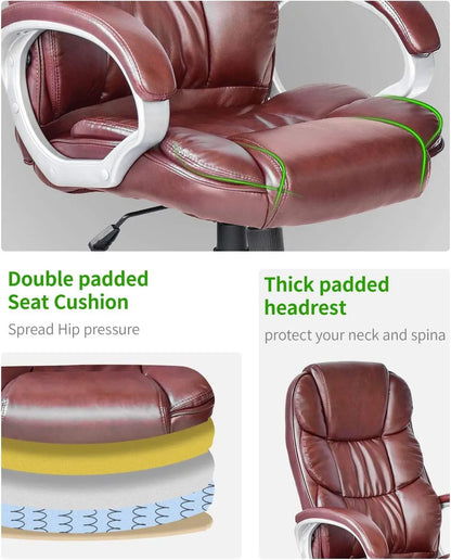 Office Chair Computer High Back Adjustable Ergonomic Desk Chair Executive PU Leather Swivel Task Chair with Armrests Lumbar Support (Brown)-4