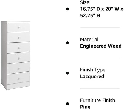 Astrid 6 Drawer Tall Chest for Bedroom ShipItFurniture