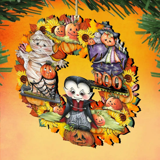 Halloween Wreath Wooden Ornaments by G. DeBrekht - Thanksgiving Halloween Decor - 8185316 G. DeBrekht