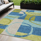 5' X 8' Denim Blue And Lime Green Geometric Washable Indoor Outdoor Area Rug Homeroots