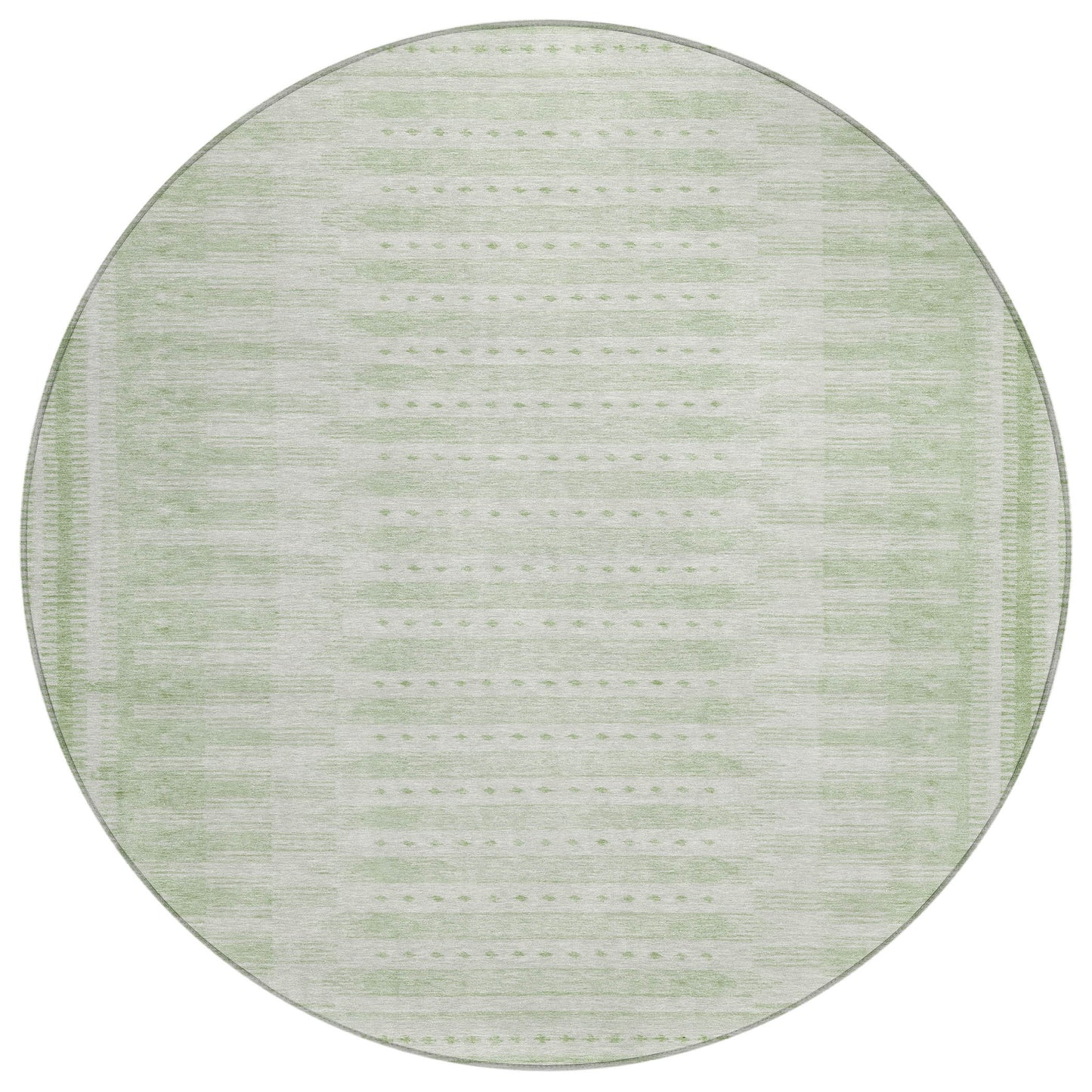 8' Sage And Ivory Round Geometric Washable Indoor Outdoor Area Rug Homeroots