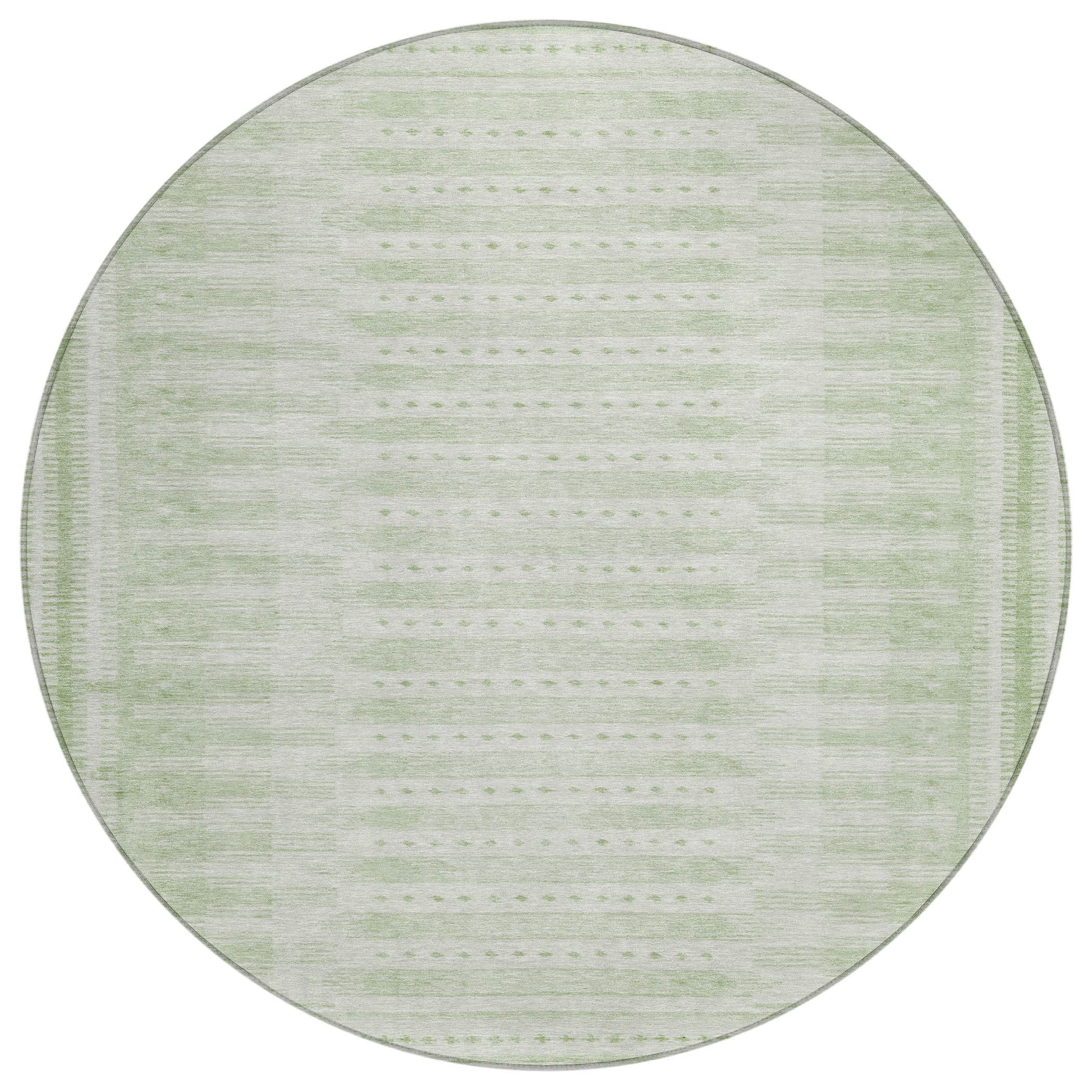 8' Sage And Ivory Round Geometric Washable Indoor Outdoor Area Rug Homeroots