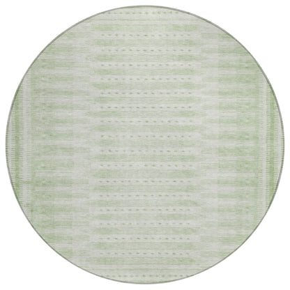8' Sage And Ivory Round Geometric Washable Indoor Outdoor Area Rug Homeroots