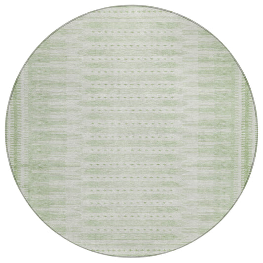 8' Sage And Ivory Round Geometric Washable Indoor Outdoor Area Rug Homeroots