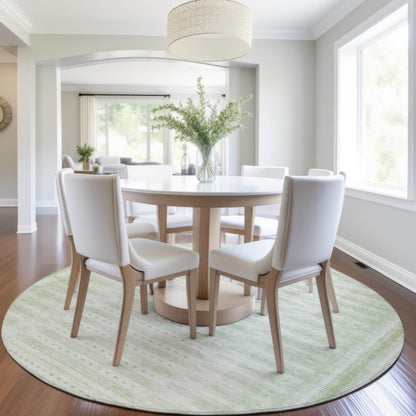 8' Sage And Ivory Round Geometric Washable Indoor Outdoor Area Rug Homeroots