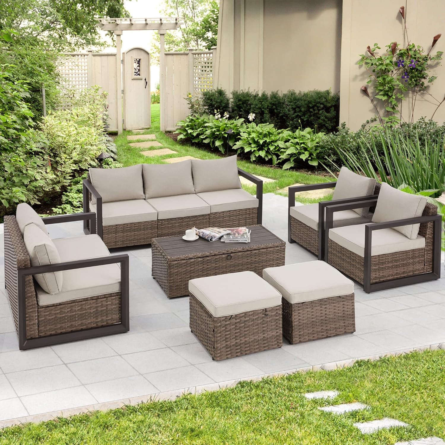 Aluminum Patio Furniture Set with Rattan Sectional Sofa ShipItFurniture